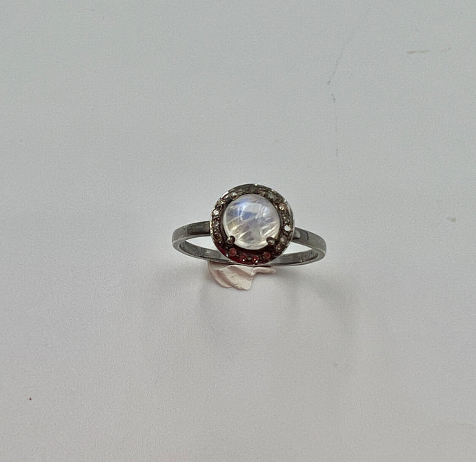 Anillo Piedra de Luna y Diamantes T 16